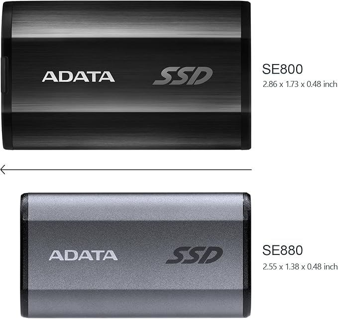 ADATA SE880 500GB - Up to 2000 MB/s- SuperSpeed USB 3.2 Gen 2x2 USB-C External Portable SSD Titanium (AELI-SE880-500GCGY)