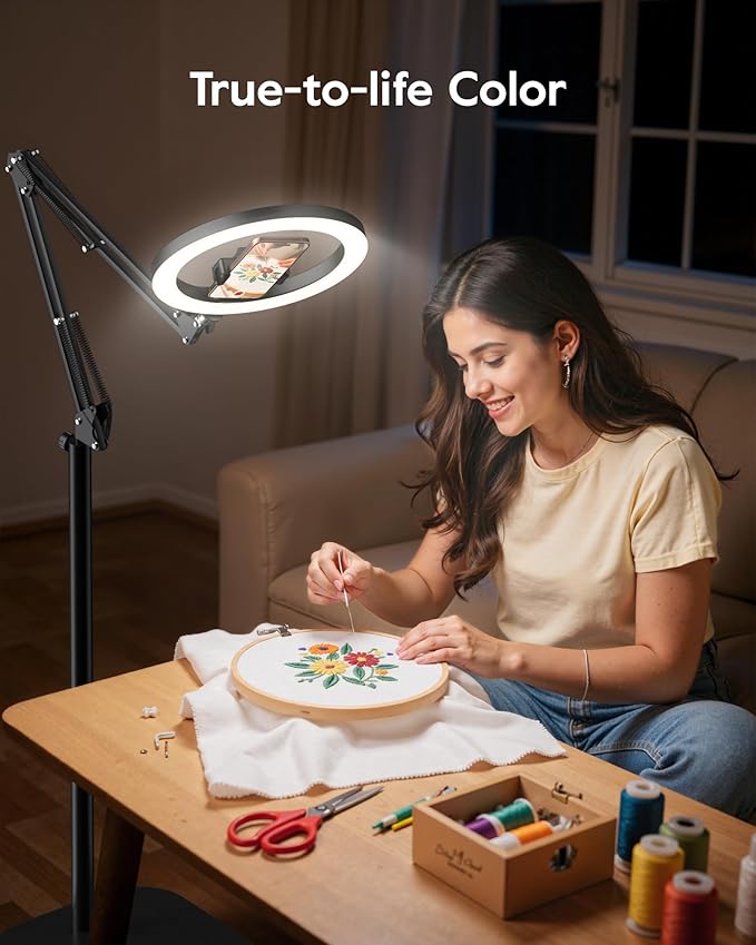 Ring Light Tripod for iPhone with Overhead Phone Mount and Stand, Made for Passionate Crafters, Ideal for Embroidery/Crochet/Knitting/Jewelry Making/Resin Art/Sewing/Painting/Pottery/DIY Crafts