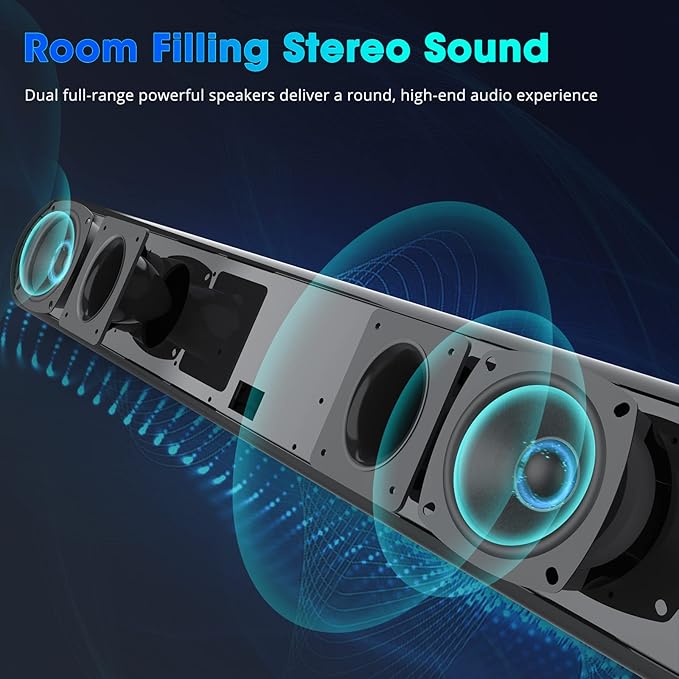 BESTISAN Soundbar, TV Sound Bar with Wired HDMI and Wireless Bluetooth 5.0 Home Theater System (28 Inch, Enhanced Bass Technology, 3-Inch Drivers, Bass Adjustable, Wall Mountable, DSP)