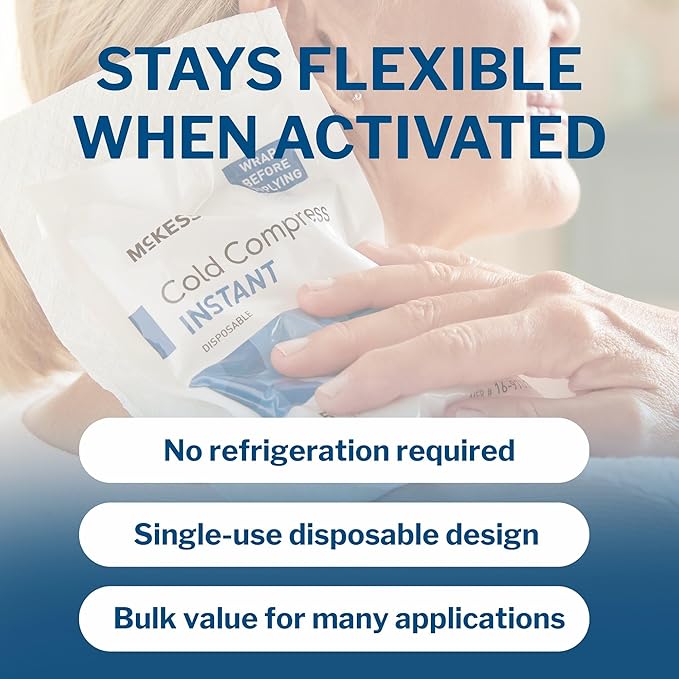 McKesson Instant Cold Packs 5" x 7" [24 Pack] - Instant Ice Packs for Injuries Disposable, Pain Relief, Swelling, Sprains - Travel Cold Compress for Sports, First Aid, Toothache