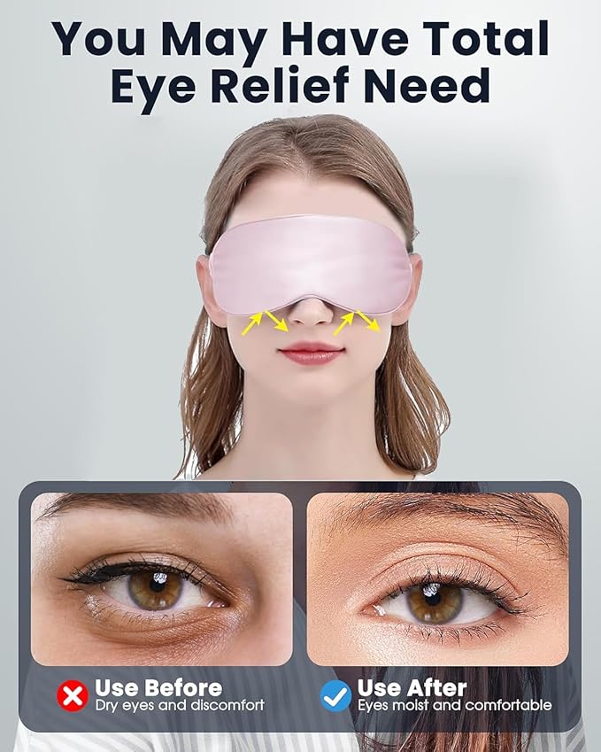 Pink Heated Eye Mask for Dry Eyes, MGD, Blepharitis, Stye Treatment, Warm & Cool Eye Masks, USB Powered, Adjustable, Silk-like Material