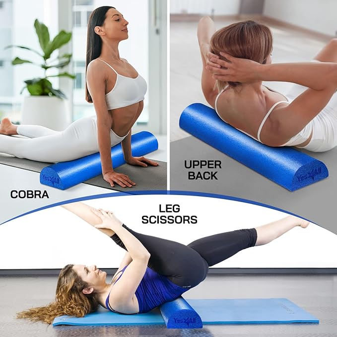 Yes4All Medium Firm Half Foam Rollers for Post-Workout Relaxation, 12/18/24/36 inch PE Foam Roll for Back Massage & Yoga Exercise