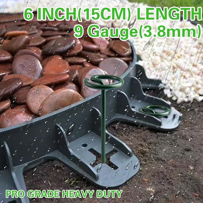 Bakulyor 200Pcs Circle Top Landscape Staples, 6 Inch Green Artificial Turf Stakes, 9 Gauge Landscape Fabric Pins, Heavy Duty Yard Lawn Spikes for Outdoor Soil Gardening Weed Barrier Sod Fabric - 6"