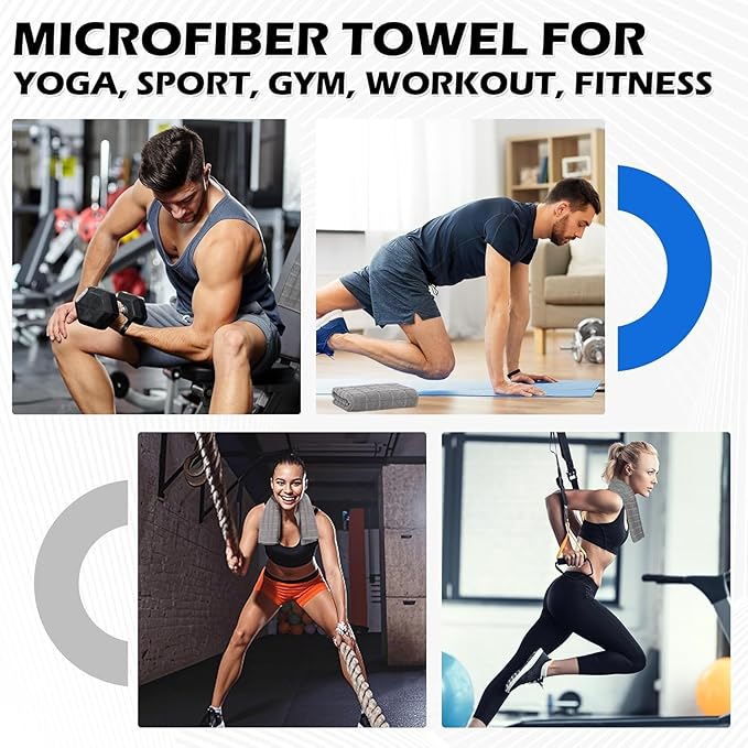 HOMERHYME Microfiber Towels, 10 Pack Grey Towel Set for Home Gym, 16 x 27 Inch Quick Dry Hand Towels, Absorbent Towels for Yoga Fitness Workout Travel Sweat Camping, Gym Accessories for Women Men