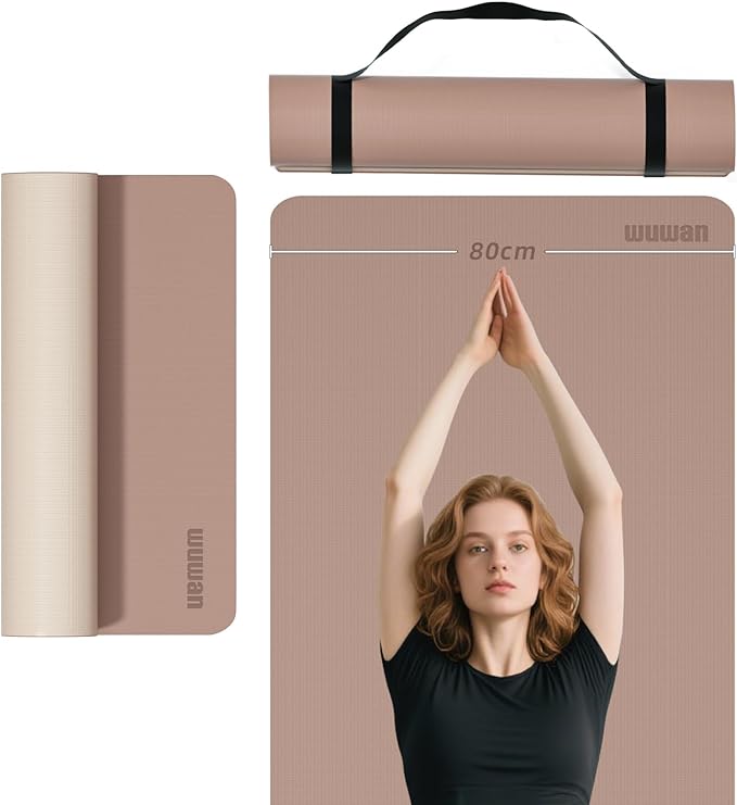 Yoga Mat Non-Slip Extra Thick 72"x32/24" Extra Wide Fitness Exercise Mat TPE Material High Elastic Hot Yoga Mat for Women Yoga Pilates Home Floor Workout (Cow Coffee)
