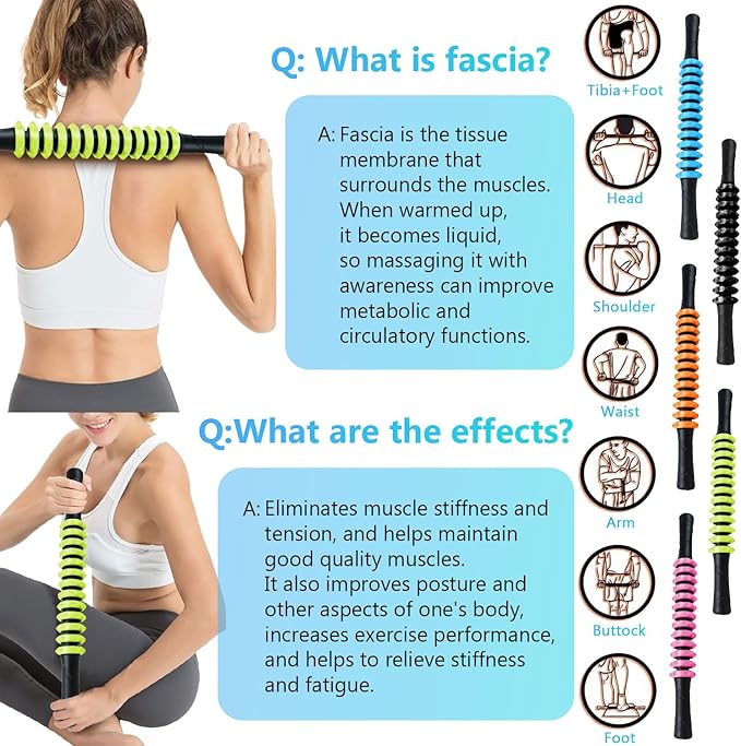 Muscle Roller Stick, Yoga Massage Roller Bar Fitness Beauty Tool for Athletes Relief Leg Back Pain (Green)