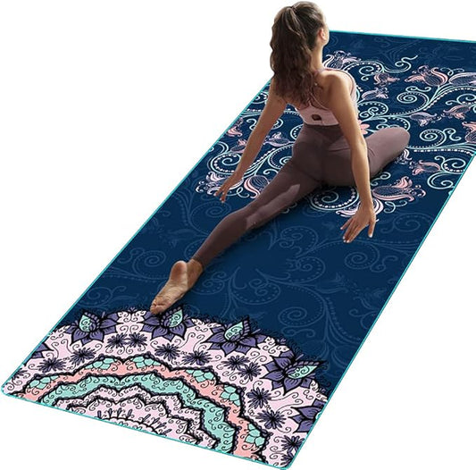 EXERCISE Large Yoga Towel74 L x 27.5" W Rubber Grip Dots Bottom Non Slip Yoga Mat Towel for Hot Yoga Pilates and Workout