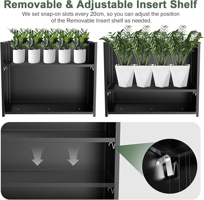 Tall Metal Planter Box for Outdoor Plants 30" L x 12" W x 24" H, Heavy Duty Steel Large Planter Box with Removable Insert Shelf, Modern Décor for Tall Plants, Trees, Flowers (Black)