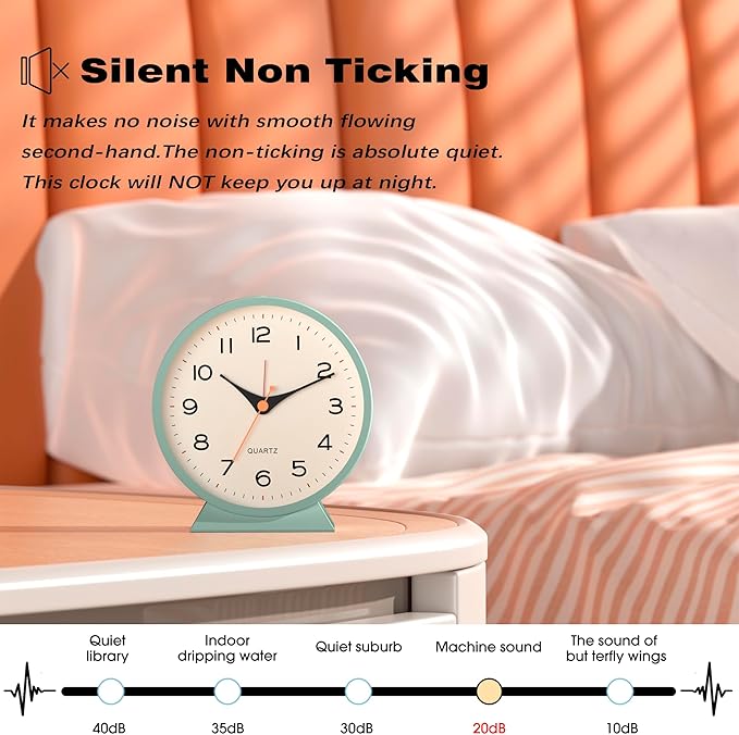 AYRELY® 4.5" Analog Alarm Clock,Small Retro Desk Clock Battery Operated,Slient Metal Table Clock with Light for Living Room Decor,Bedroom,Bedside,Shelf (Green)