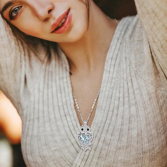 INFUSEU Aromatherapy Gifts Essential Oils Diffuser Jewelry for Women, Cute Animals Pendant Necklaces, 7 Lava Rocks Stones, 24" Chain