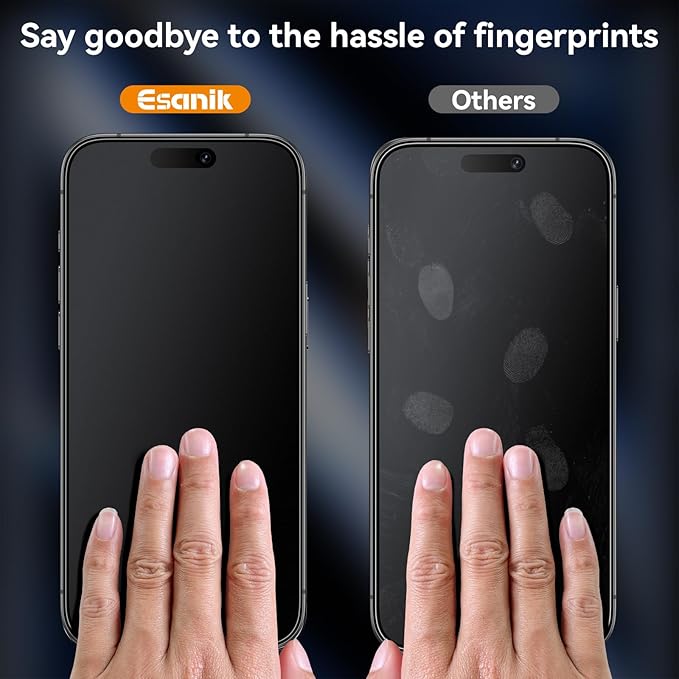 Esanik for iPhone 15 Pro Matte Glass Screen Protector [Auto-alignment] Anti-Glare & Anti-Fingerprint,Anti-Reflection,Bubble Free, Smooth as Silk, 2 Pack 9H Glass Screen Cover