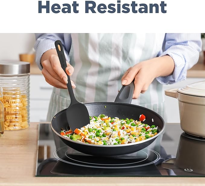 5 Pieces Silicone Spatula Set, Food Grade Rubber Spatula, Upgrade Strong Handle with Ergonomic Grip, Heat Resistant Up to 600°F for Nonstick Cookware, Cooking Black