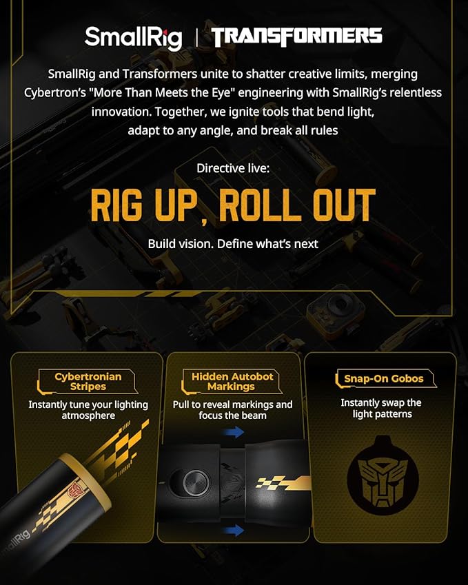 SmallRig RF 10C Portable Photography Flashlight, 4 Color LED Video Spotlight, 21 Filters GOBO Light, 7500mAh Aluminum Alloy Ambient Light, Content Creation Camera Accessories, Bumblebee Edition 5512