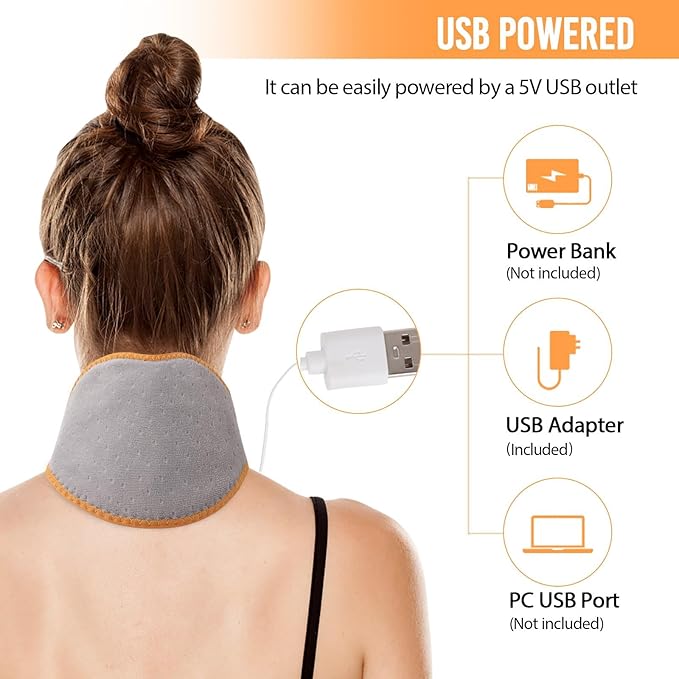 USB Neck Heating Pad for Car Travel Heated Neck Wraps Pain Relief Warm Hot Compress Electric Neck Heat Pad for Soreness Stiffness Cervical Spondylosis Adjustable Temperature Auto Shut Off