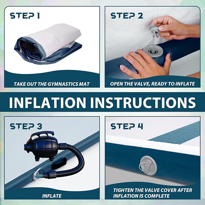 Tuxedo Sailor Inflatable Gymnastics Mat with Electric Pump, Storage Bag, Repair Kit–Air Mat for Home Training, Cheerleading, Yoga