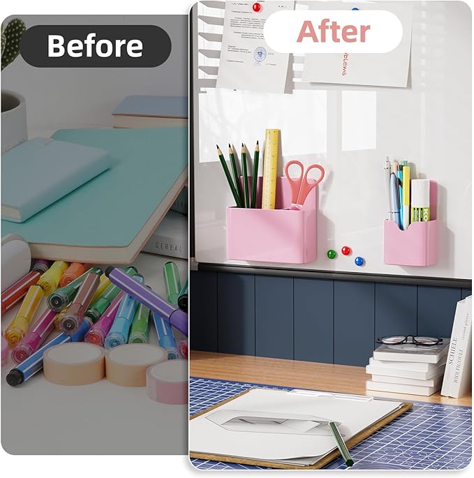 Magnetic Dry Erase Marker Holder,Pen and Eraser Holder for Whiteboard，Magnet Pencil Cup Utility Storage Organizer for Office, Refrigerator, Locker and Metal Cabinets (Pink)