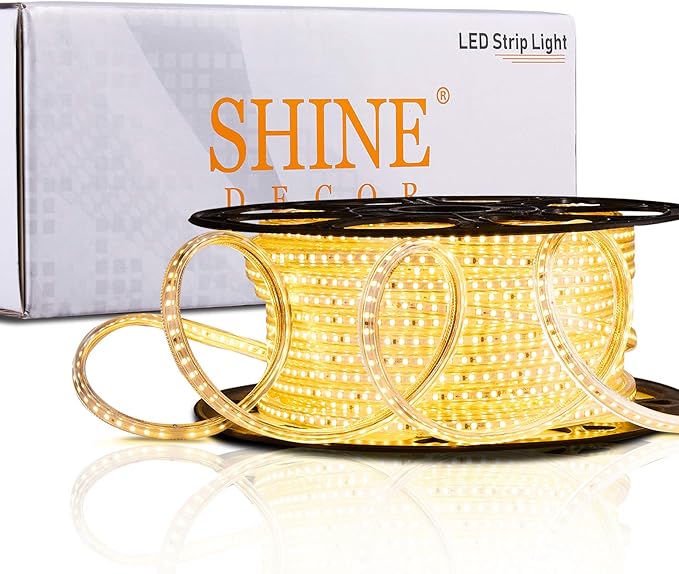Shine Decor LED Strip Light 150FT 120VAC, Super Bright 19012 Lumens Dimmable, IP65 Waterproof for Outdoor Indoor, 3000K Warm White Every 1.6ft Cuttable Proselect Lighting Strip, 6x10mm ETL Listed