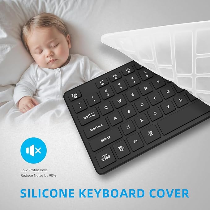 Slim Quiet Wireless Keyboard for Mac and Windows,Durable Flat Keyboard with Full Size Ultra Quiet Low-Profile Flat Keys, 2.4GHz Wireless for Mac,Windows 11/10/8/7/Vista,Microsoft & PC（Black