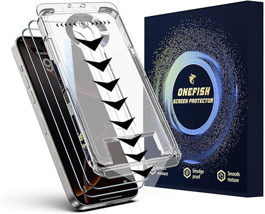 OneFish Screen Protector for Iphone 16 Plus, HD Clarity Tempered Glass Film 9H+ Hardness, with Hassle-Free Installation Frame, Dust-Free Bubble-Free Anti-Fingerprint, 2Pack