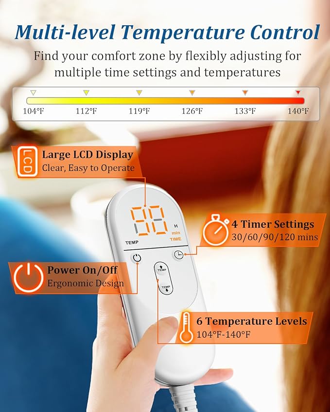 Heating Pad for Neck and Shoulders and Back, Birthday Gifts for Women Men Mom Dad Wife, Weighted Heating Pad for Back Pain Relief, Electric Heat Pad 6 Heat Settings 4 Timers Auto-Off, 22" x 37" Blue