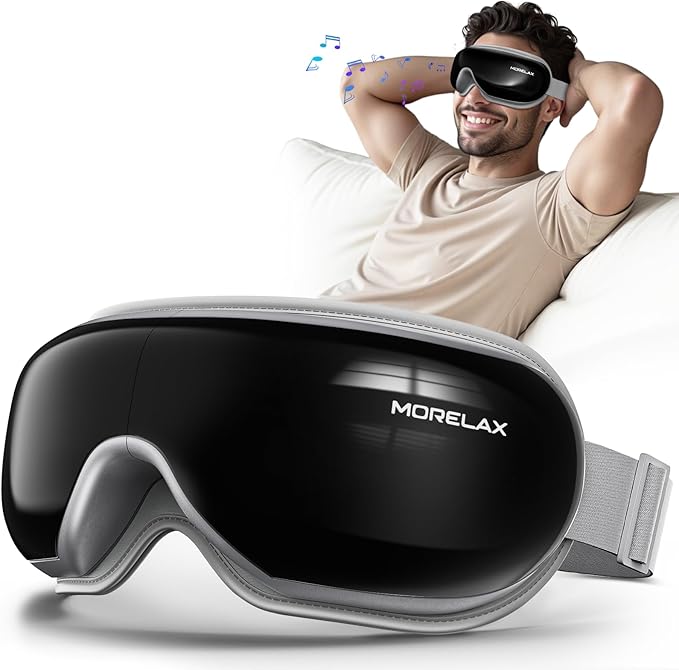 Morelax Eye Massager with Heat & Bluetooth Music, Birthday Gifts for Women, Reduce Eye Strain, Headache Relief and Improve Sleep, Eye Care Gift（Black）