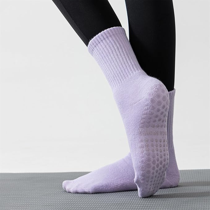 Flydo Pilates Grippy Socks with Grips for Women Yoga Non Slip Long Socks for Pure Barre, Ballet,Dance Workout 2-5 Pack