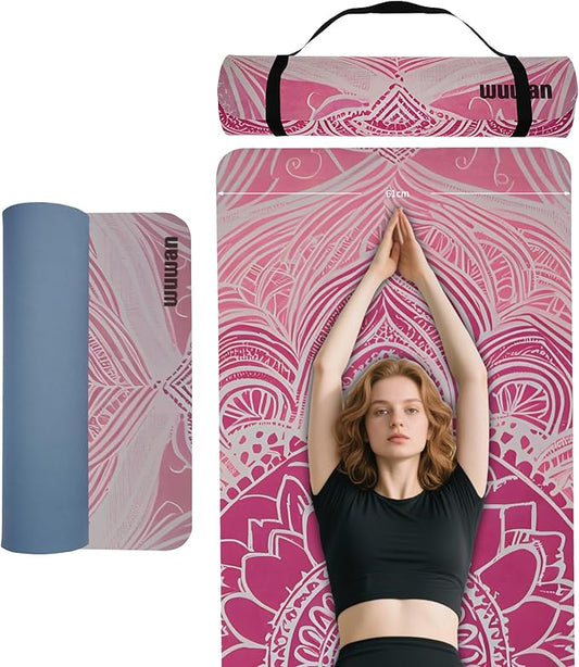 Yoga Mat Non-Slip Extra Thick 72"x32/24" Extra Wide Fitness Exercise Mat TPE Material High Elastic Hot Yoga Mat for Women Yoga Pilates Home Floor Workout (Cow Coffee)