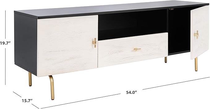 SAFAVIEH Genevieve TV Stand for up to 65" Flatscreen – Black & White Washed Finish, Mid-Century Modern Storage Cabinet, Entertainment Media Console (MED5000B)