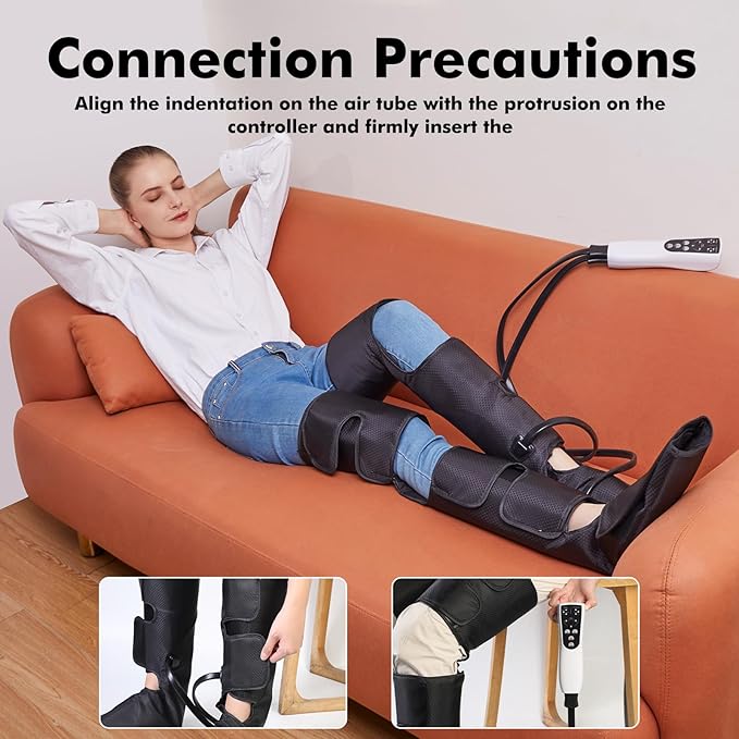 Leg Air Compression Massager for Foot Heat, Air Compression Calf Massage and Thigh Massage, Handheld Controller 3 Intensities 3 Modes (with 4 Extensions and Portable Bag), Gifts for Women