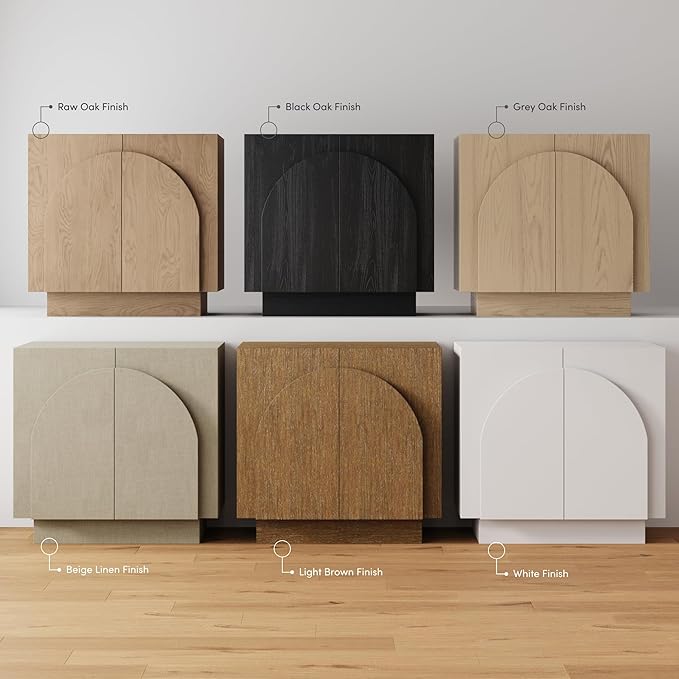 Nathan James Iris Mid-Century Modern Credenza, Brown TV Stand, Living Room Wood Storage Cabinet with Arched Cabinet Doors, Raw Oak, Set of 2