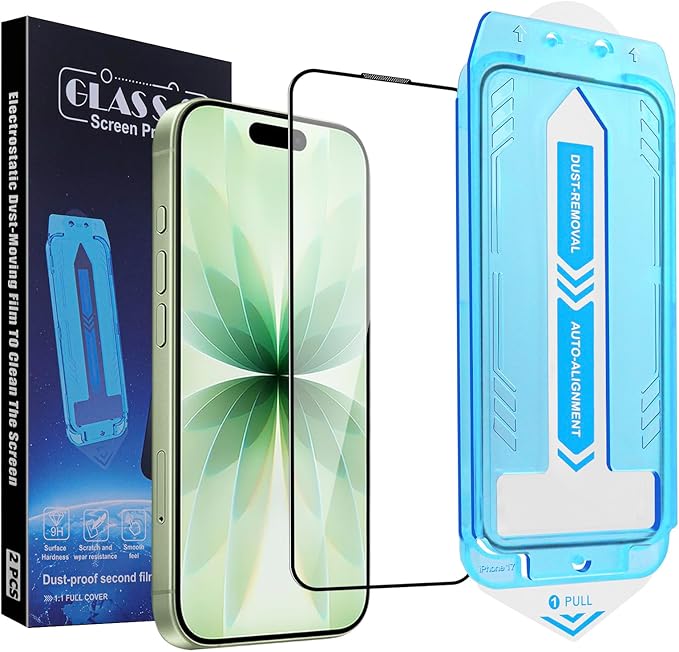 2-Pack Screen Protector for iPhone 17, iPhone 16 Pro-6.3 inch, 9H Tempered Glass, High Definition Clear, Full Coverage, Anti-Fingerprint, Auto Dust-Elimination, No Bubble, Easy Installation