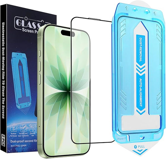 2-Pack Screen Protector for iPhone 17, iPhone 16 Pro-6.3 inch, 9H Tempered Glass, High Definition Clear, Full Coverage, Anti-Fingerprint, Auto Dust-Elimination, No Bubble, Easy Installation