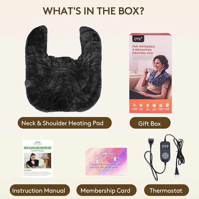 30S Fast Heating Pad for Neck and Shoulders, 6X Deeper Pain Relief, Weighted Far Infrared Heat pad, 24"X20" Extra Large, Faux Rabbit Fur Fabric, 4H Auto Off,Memory Function, Gifts for Birthday