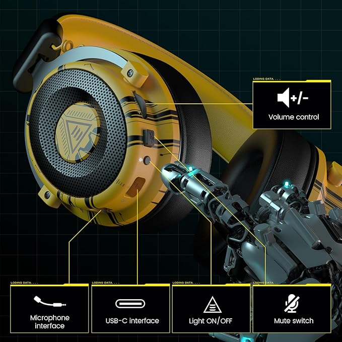 EKSA USB Gaming Headset for PC - Computer Headset with Detachable Noise Cancelling Mic, 7.1 Surround Sound, 50MM Driver - Headphones with Microphone for PS4/PS5, Xbox One, Laptop, Gamer