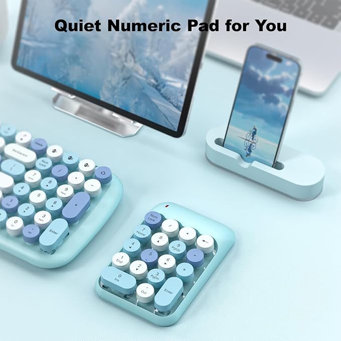 Wireless Number Pads, Cute Colorful Numeric Keypad Numpad Portable 2.4 GHz Financial Accounting Number Keyboard Extensions, 18 Key Number Numpad for Laptop Desktop, PC (Blue)