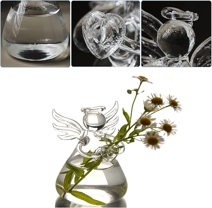 Angel Design Glass Vases Clear Flower Plant Terrarium Container Hanging Vase Wedding Decor Garden Ornaments Hanging Planter (Pack of 10)