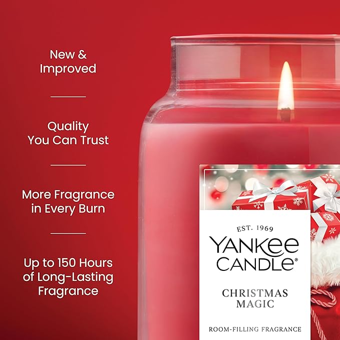 Yankee Candle Large Jar Scented Candle with up to 150 Hour Burn Time, Premium Plant Wax Blend for Consistent Burn, 22 oz Jar Candle with Room Filling Fragrance, Christmas Magic