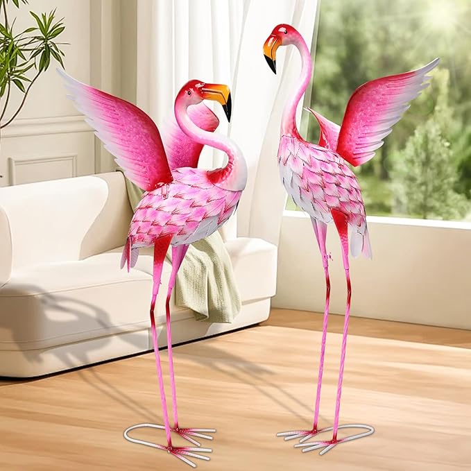 MUMTOP Flamingo Garden Statues for Outside, 2 Pack Flamingos Garden Sculpture Statue, Large Bird Yard Art for Backyard Pond Patio Porch Decoration