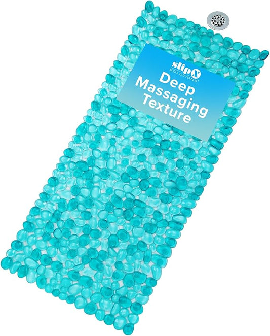 SlipX Solutions Non-Slip Pebble Bath Mat for Shower & Bathtub 38x17 | River Rock Look | Accupressure | Massage Bath Mats for Tub | 188 Suction Cups | Machine Washable, Aqua Pebbles