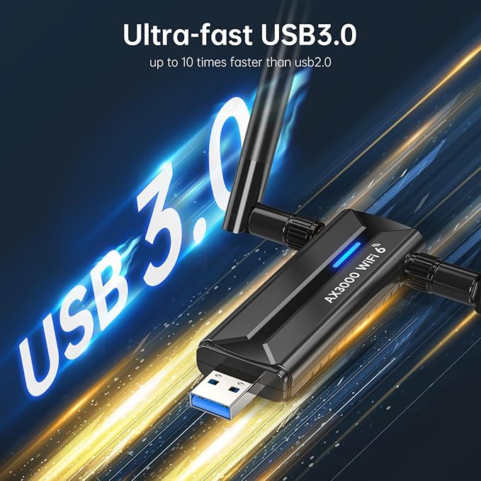 USB WiFi 6E Adapter AX3000M, USB 3.0 WiFi Adapter for Desktop PC Dongle 802.11AX Tri-Band 6G/5G/2.4G Dual 5dBi Support OS Windows 11/10 64bits (U Disk Included)