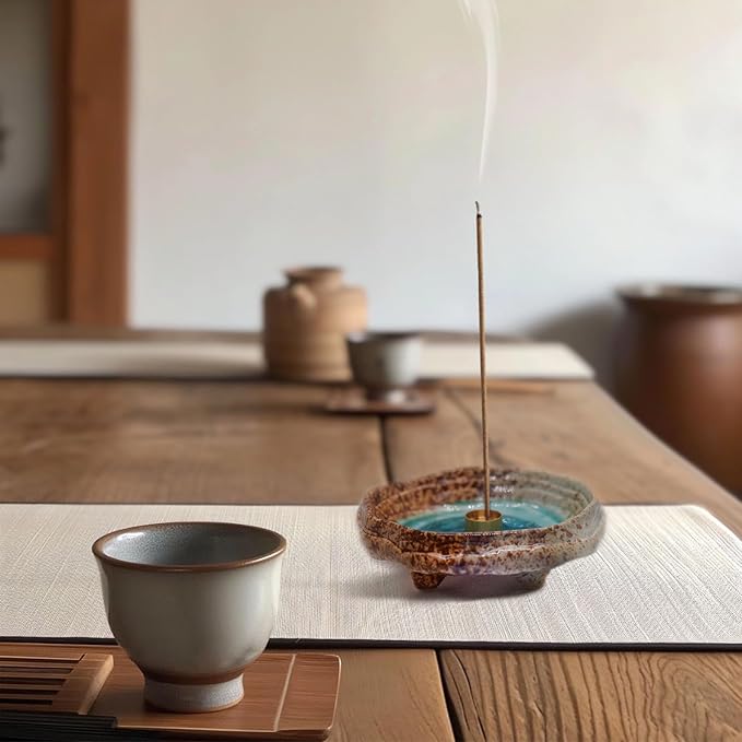 Ceramic Incense Burner Holder for Sticks, Handmade Palo Santo Holder, Incense Cone Dish Bowl for Coil, Sage Cones, Ash Catcher, Smudge Bowl for Yoga Meditation Room Décor