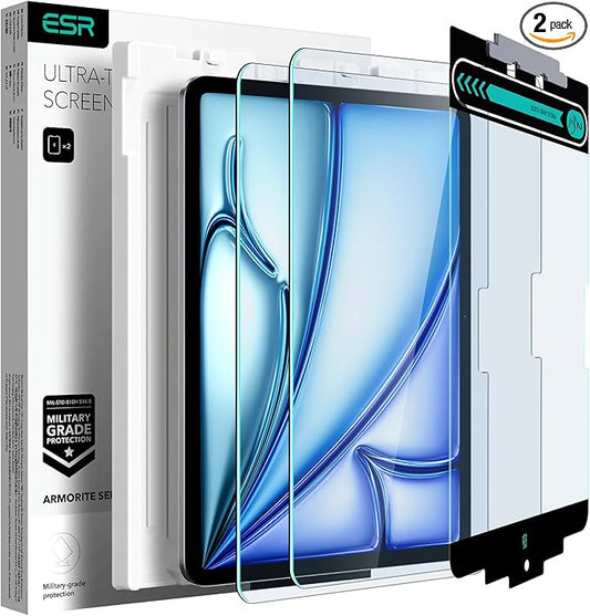 ESR 2 Pack Armorite Screen Protector for iPad Air 11 Inch M3/M2 (7th/6th Generation, 2025/2024), 9H Tempered-Glass Film with Easy Application Tray, Military-Grade Protection, Anti-Scratch, HD Clarity
