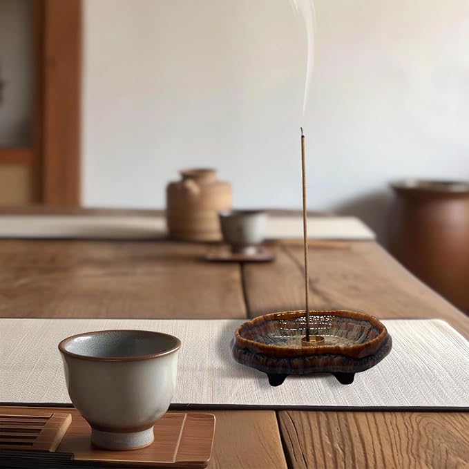 Ceramic Incense Burner Holder for Sticks, Handmade Palo Santo Holder, Incense Cone Dish Bowl for Coil, Sage Cones, Ash Catcher, Smudge Bowl for Yoga Meditation Room Décor