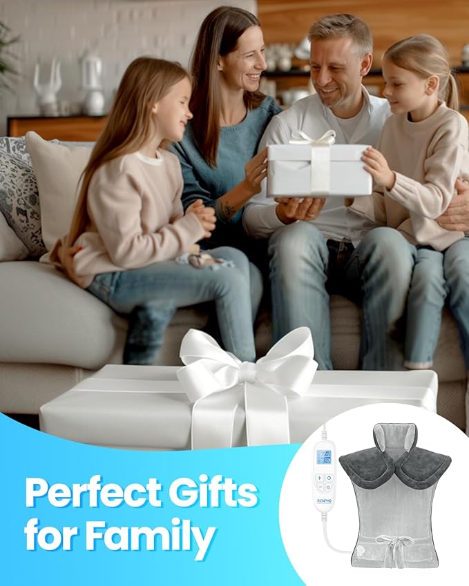 RENPHO Heating Pad for Back, Anniversary Relaxation Christmas Gifts for Women Men Wife, Neck and Shoulder Heat Pad for Pain Relief, Hsa Store Eligible Items, ETL Certified, 24"x33", Grey White