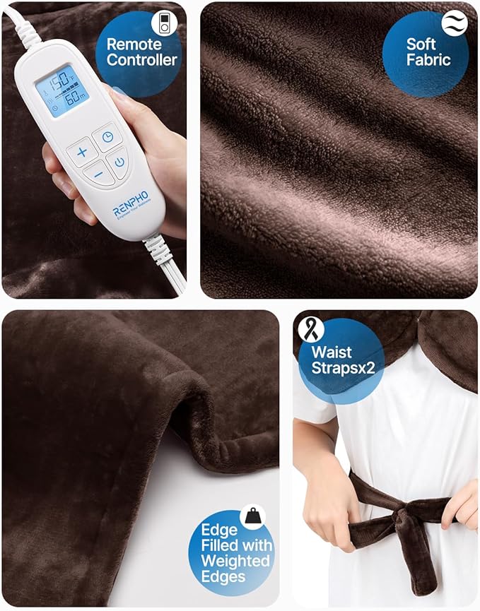 RENPHO Heating Pad for Back Pain Relief, Christmas Gifts for Her Him Women Men, Electric Heat Pad for Neck and Shoulder, FSA Eligible Items Only List, Fast Heating, ETL Certified, 24"x33", Brown