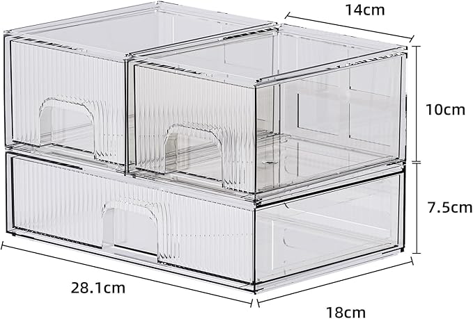 ZHIAI 3 Pack Clear Stackable Cosmetic Organizer with Acrylic Drawers for Cosmetics and Small Items for Dresser, Vanity, Kitchen Cabinet, Pantry, Home Organization and Storage