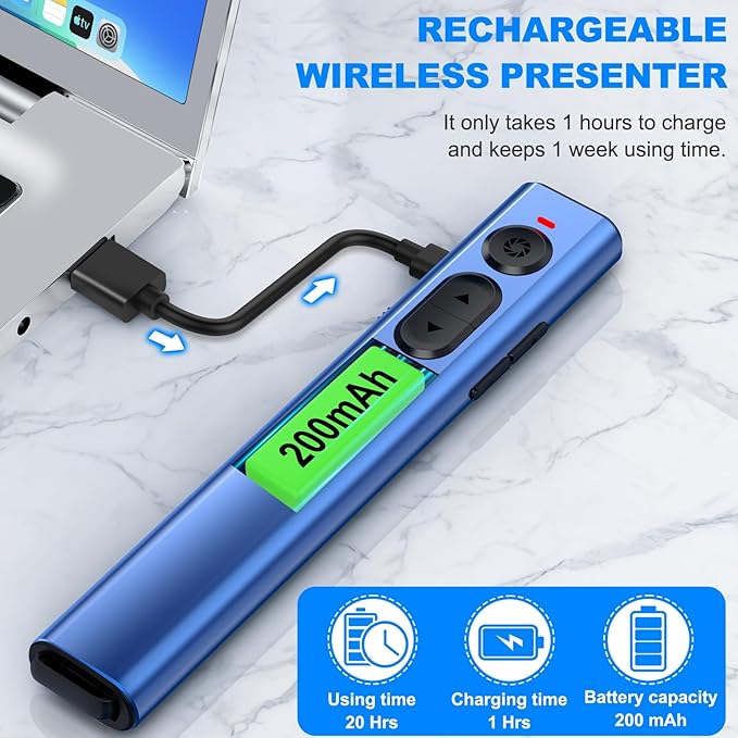 Rechargeable Wireless Presenter Remote for PPT, 2.4GHz Presentation Remote Slide Advancer Powerpoint Clicker for Mac/Computer/Laptop/Keynote