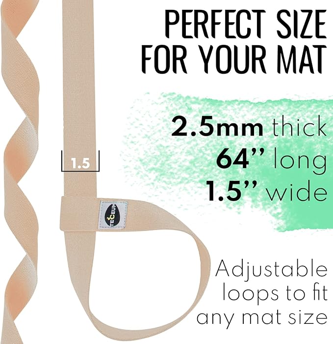 TECEUM Yoga Mat Strap – 30+ Colors – Adjustable Mat Holder Sling Carrier for All Mats [Mat Not Included]