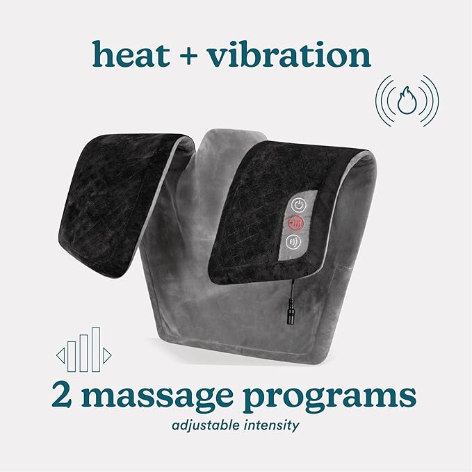 Homedics Heating Pad, Duel Intensity Vibrating Heated Neck & Shoulder Massage Wrap to Aid & Rejuvenate Sore and Tired Muscles, Black