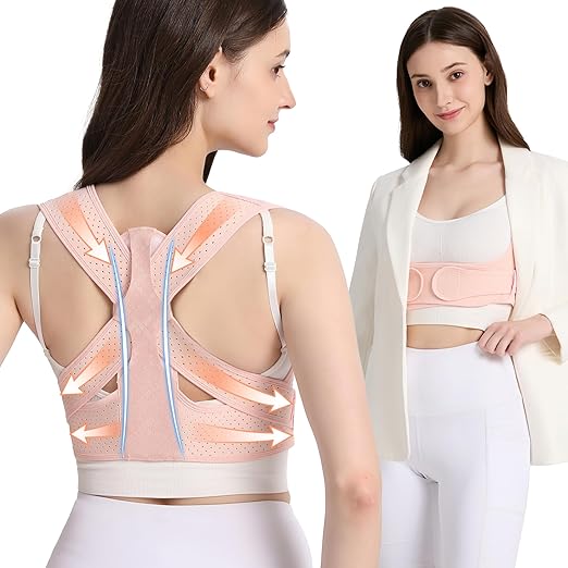 WNIEYO Back Brace Posture Corrector for Women Shoulder Straightener for Upper and Lower Back Pain Improving Postura Support Belt for Scoliosis (Pink,Small/Medium)